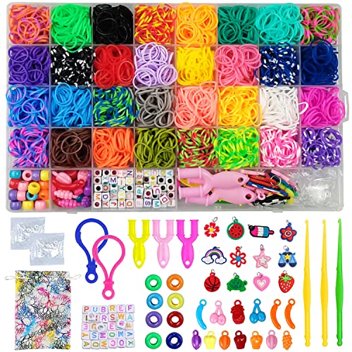 Loom Bänder Set,2500+ Loom Bänder Zubehör Bunte Gummibänder Loops Gummis Set für Armbänder, Rubber Loombänder Mit Accessoires for Jungs Mädchen Kinder Basteln DIY Cover