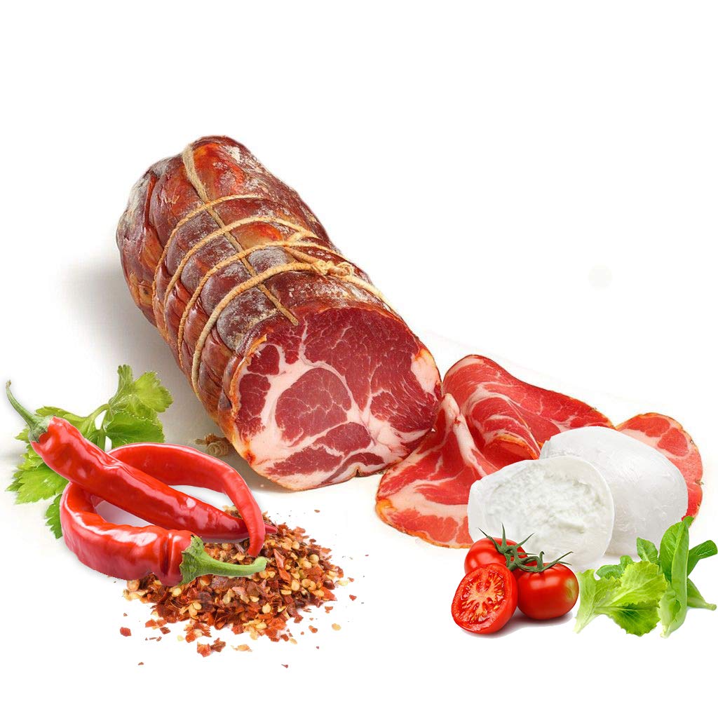 Capocollo Stagionato Piccante | Macelleria Longo | 1kg | Maialino Nero 100% Italiano | Capicollo Altissima Qualità Artigianale | Eccellenza Campana | No OGM | Salume Cilento | Sottovuoto