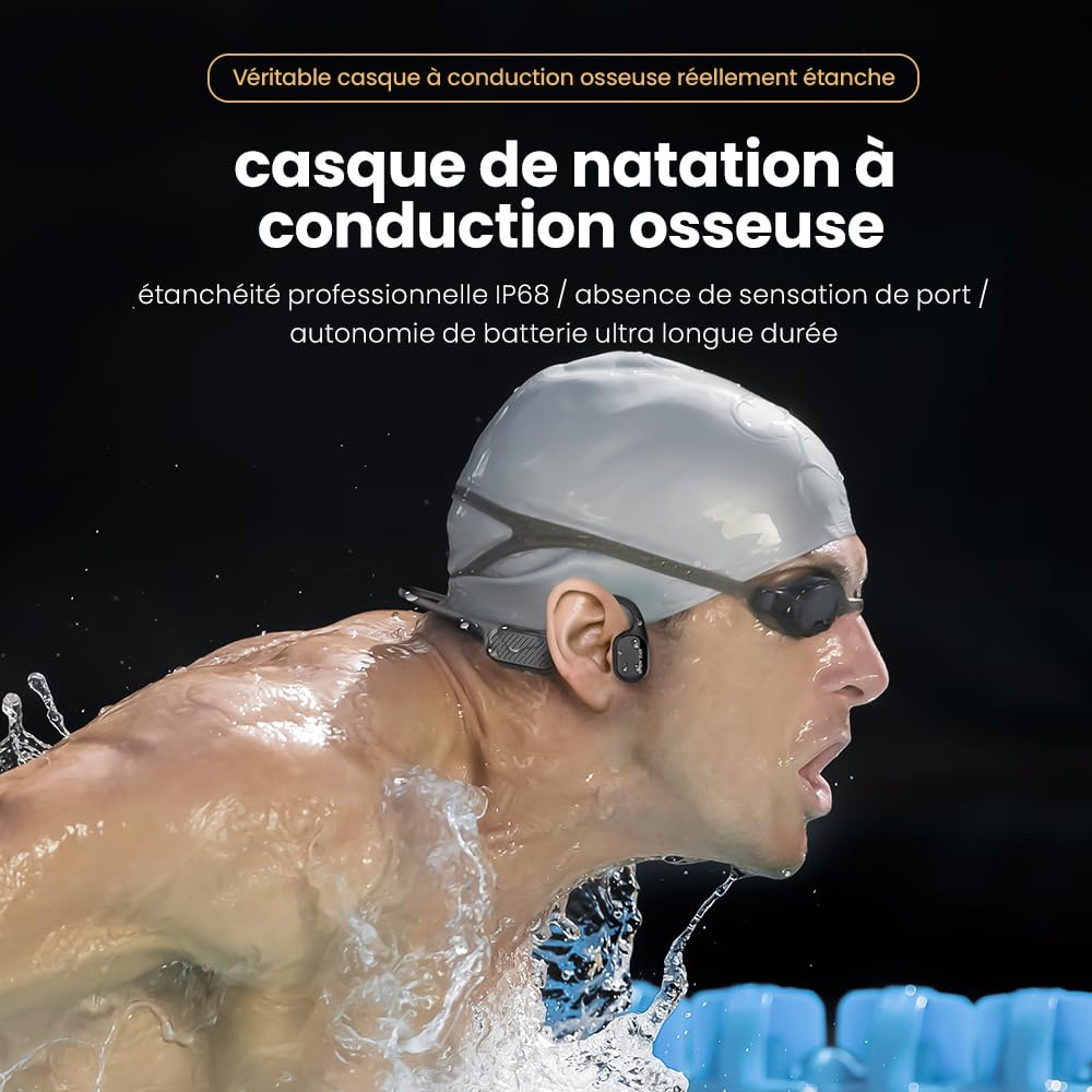 Casque à Conduction Osseuse IP68 Étanche pour Natation
