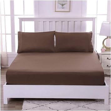 100% Egyptian Cotton Fitted Sheet 30cm Extra Deep Twin Bed Sheets Only Pure Natural Cotton Sheet Soft Bottom Sheets Single Twin Double Full King Queen Color Brown, Size Full
