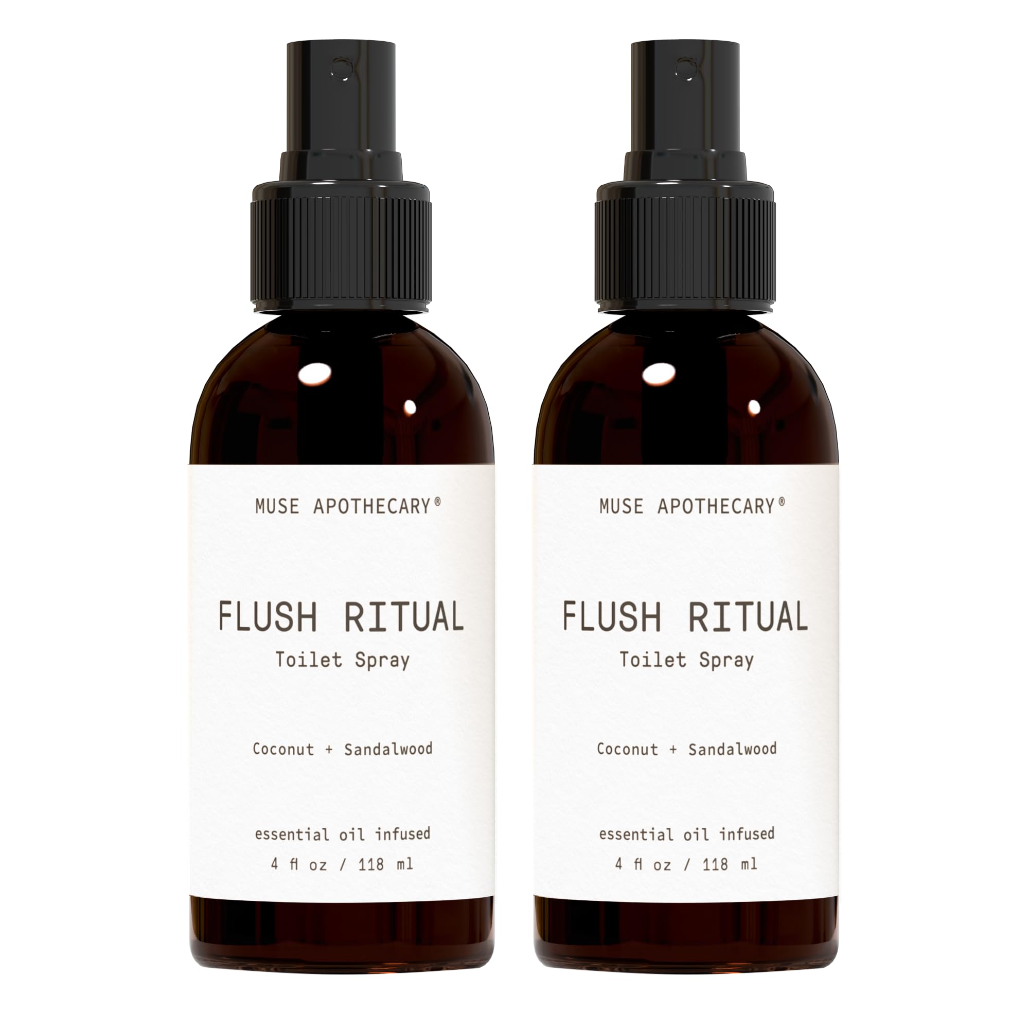 Muse Apothecary Flush Ritual - Aromatic & Refreshing Toilet Spray, Use Before You Go, 4 oz, Infused with Natural Essential Oils - Coconut + Sandalwood, 2 Pack