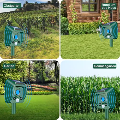 Katzenschreck Ultraschall Solar Tiervertreiber, Katzenschreck für Garten wasserdichte, Marderschreck mit Bewegungssensor und Blinklichter bis zu 8m Reichweite Wirksam Gegen Katzen, Hunde, Vögel