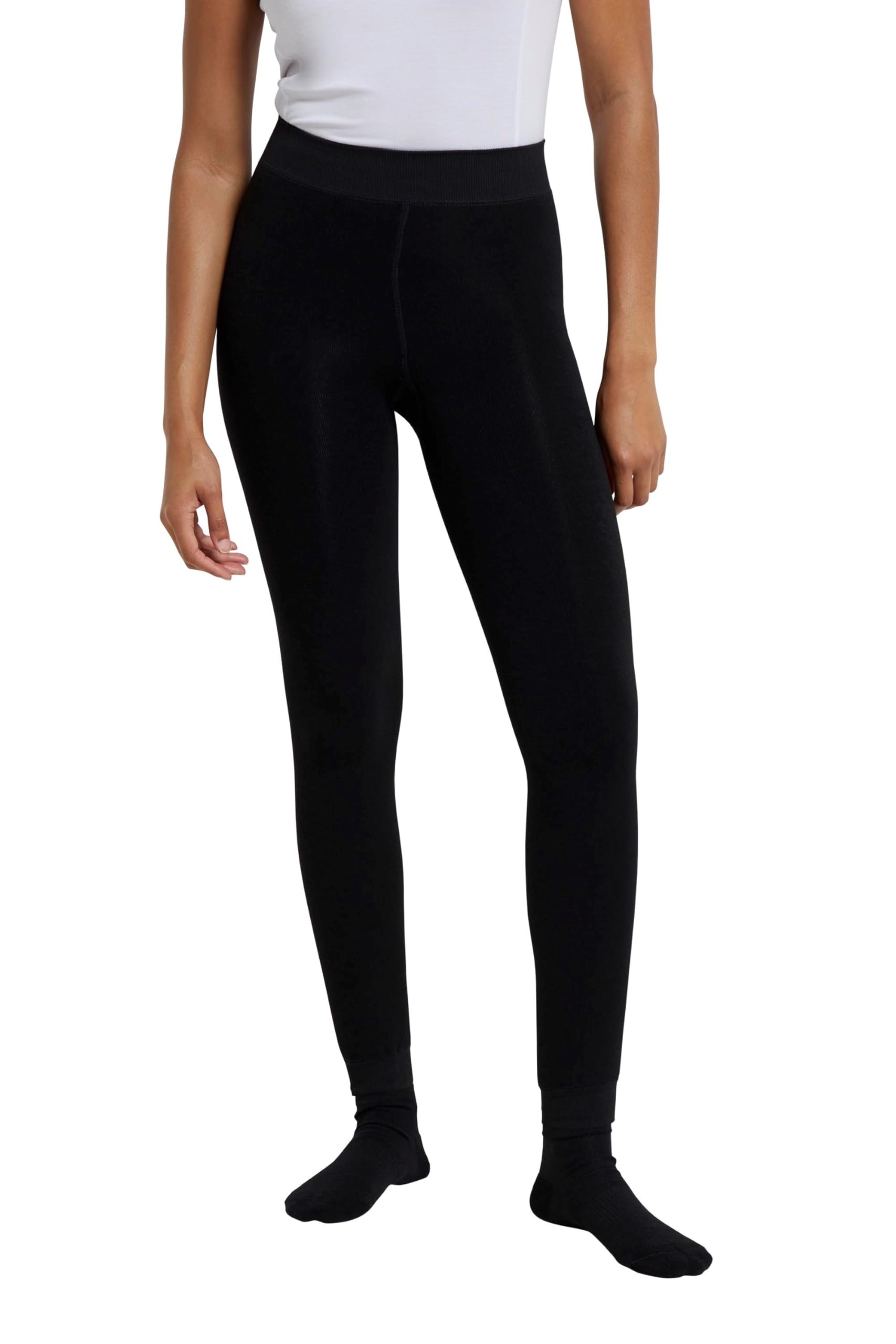 Mountain Warehouse Women's Black Fluffly Fleece Lined Leggings - Lightweight Tights, Breathable Underwear, Warm Underlayer - Best For Skiing, Snowboarding Large