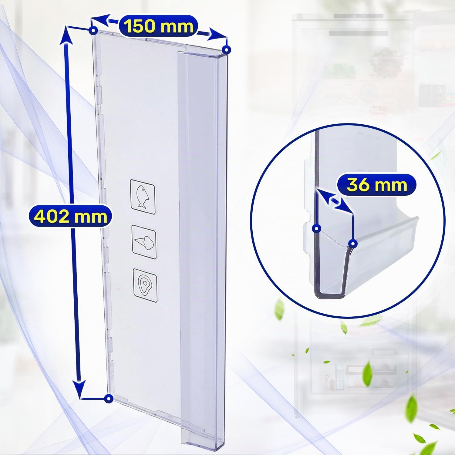 Schubladenfrontplatte Gefrierschrank Kühlschrank 402x150x36 mm mit Original Code 4638250500 4640640200 für Beko für Arçelik C00864528 C00864952 für Whirlpool für Indesit - Garantie 10 Jahre - MONTERAL