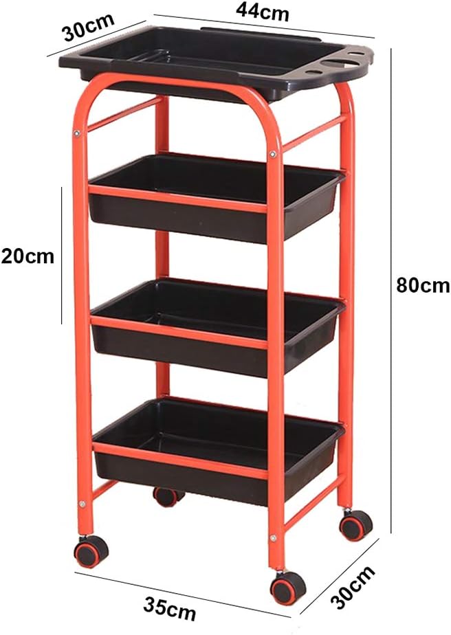 Salon Trolley Barber Trolleys, 3-4 Drawers - Top Tray with Hair Dryer Rack, 4 Universal Wheel, for Salon Beauty Massage Spa - Orange Color (B)