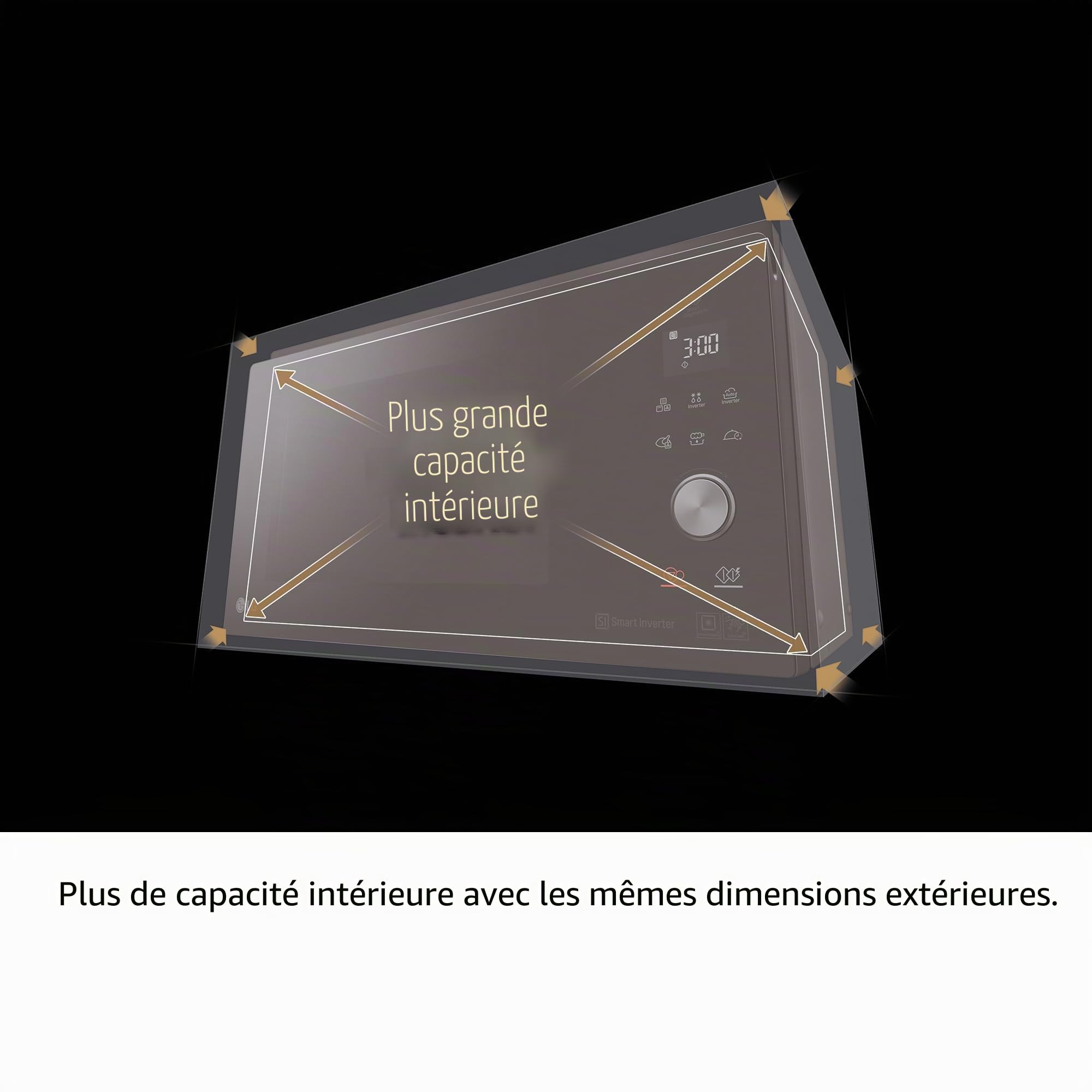 LG MJ3965ACS – Four micro-ondes 4 en 1 Smart Inverter, convection maximale de 1 850 W, gril de 950 W, micro-ondes de 1 100 W, capacité de 39 l, en acier inoxydable