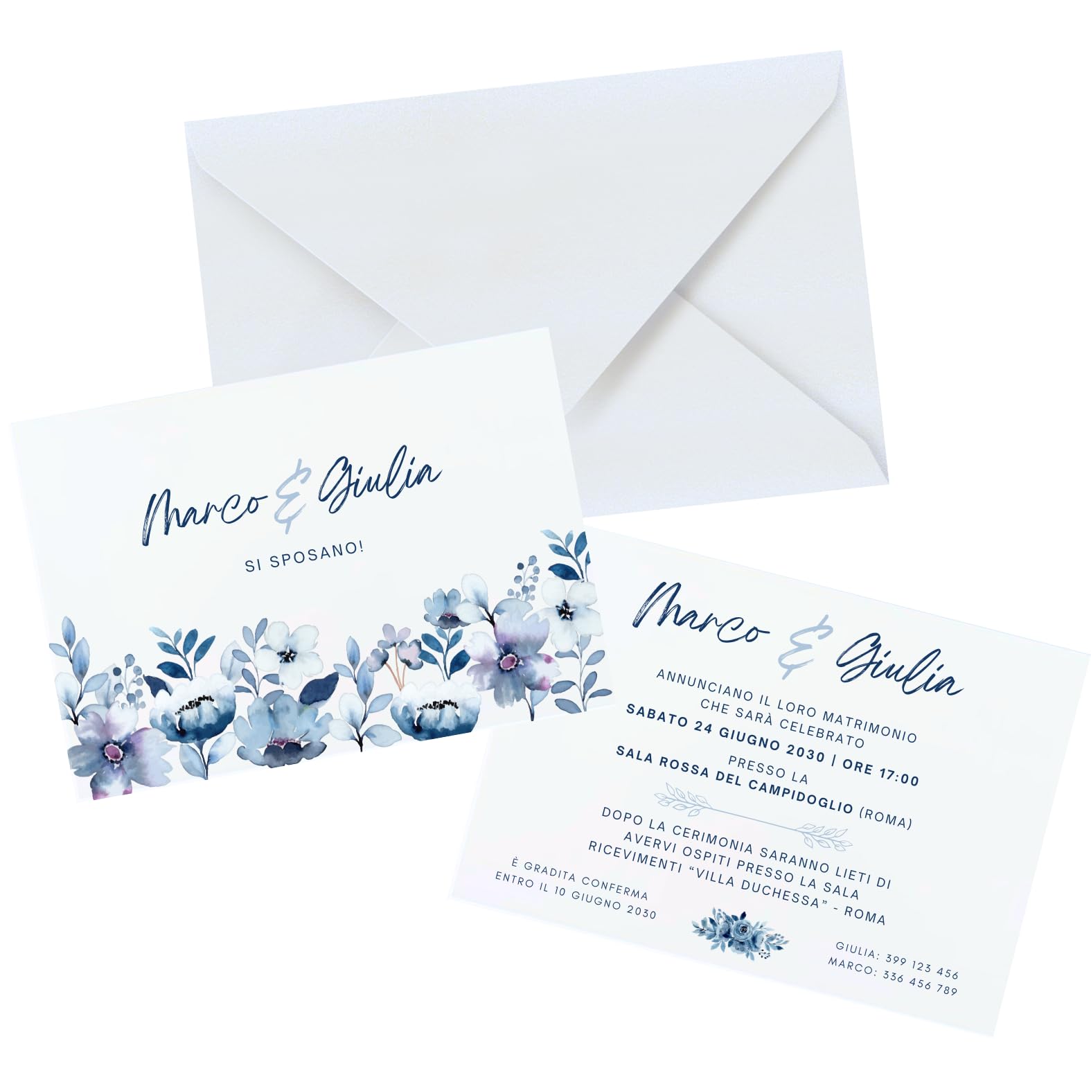 20 Pezzi Partecipazioni Matrimonio Nozze Personalizzate Moderne Eleganti con Stampa Inclusa ed Economiche con Busta, Inviti Personalizzati Vari Modelli a Tema (Modello 2)