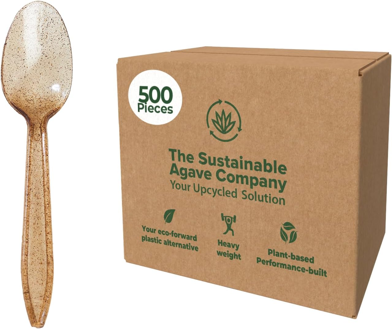 Sustainable Agave Co - Agave Fiber Spoons - 500 Count - Plant-Based, Made With Upcycled Materials - Brown, Bulk