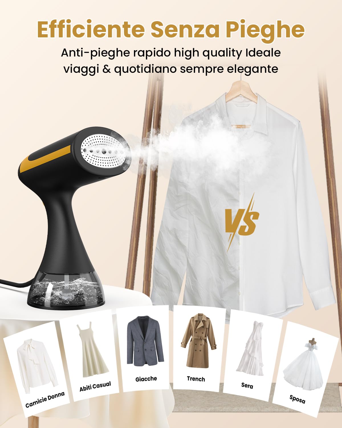 Stiriamo Vapore Viaggio, Serbatoio da 300 ml, 15 s Riscaldamento | 25 g/min, 1500 W, Ferro da Stiro a Vapore Portatile & Compatto – Leggero, per Casa & Ufficio, Spegnimento Automatico