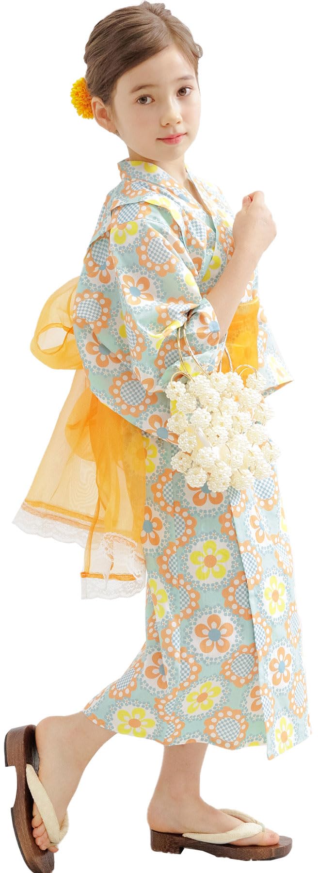 [Bee] ビー 簡単着付け ワンピースにもなる浴衣 3点セット 2WAY セパレート キッズ ガールズ 女の子 夏 saa01400 110cm ミントブルー×レトロ花柄