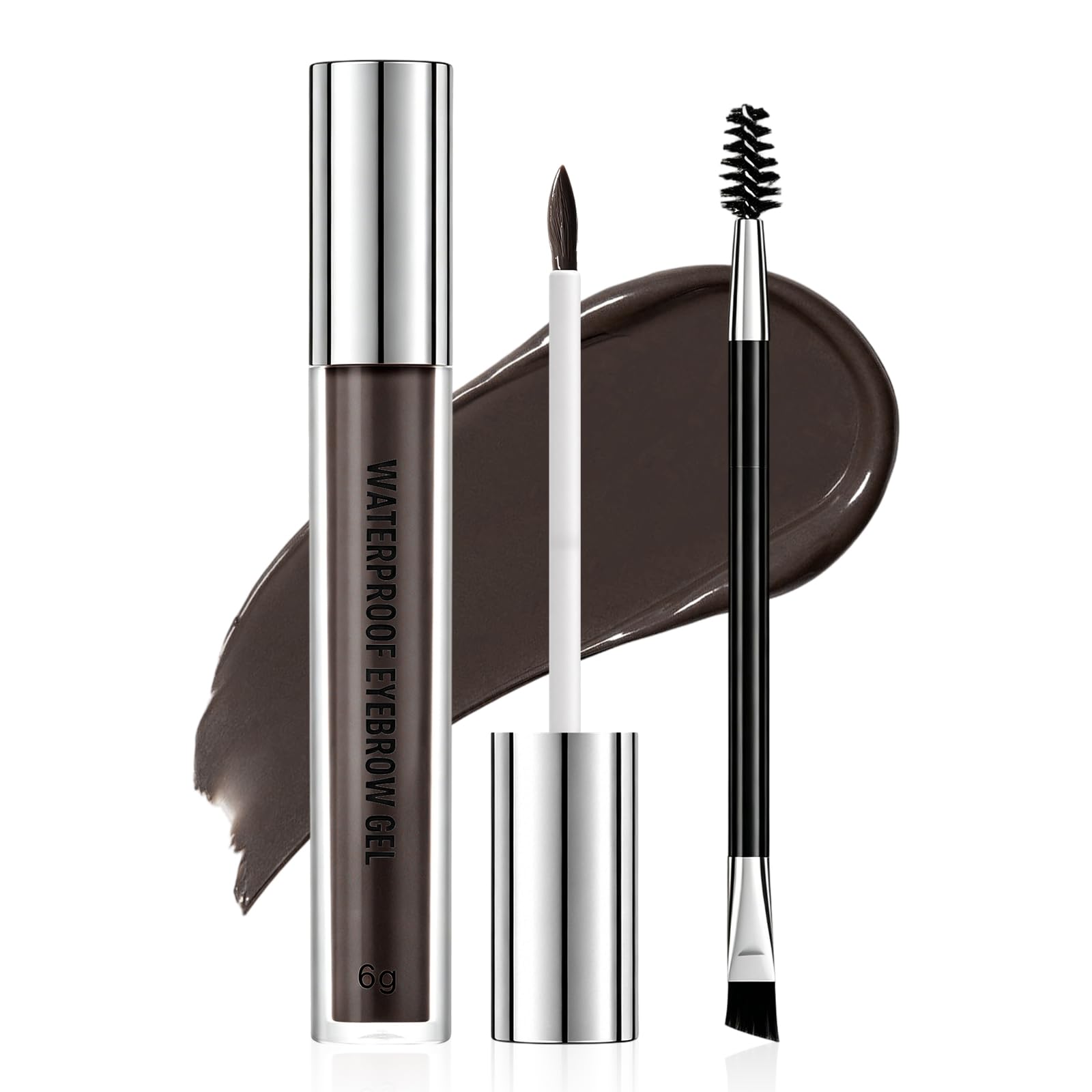 Erinde Waterproof Eyebrow Gel, Smudgeproof Longwear Tinted Brow Gel, Highly Tinted Liquid Eye Brow Makeup Filler Eyebrow, Easy and Quick Application With Precise Brush, 02 Black Brown
