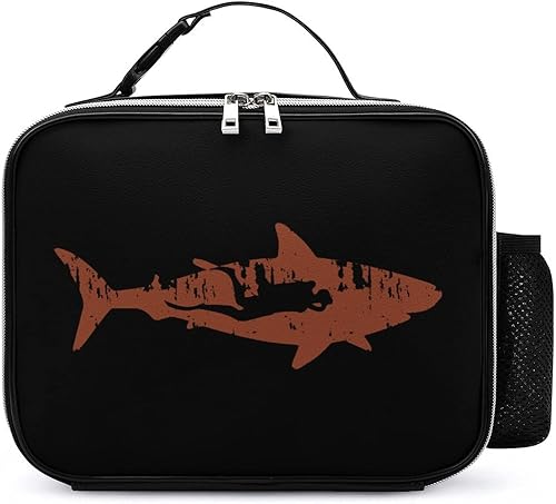 Miniatura 1 de Scuba Diver Shark - Lonchera de cuero reutilizable con asa desmontable con hebilla para oficina, trabajo, picnic