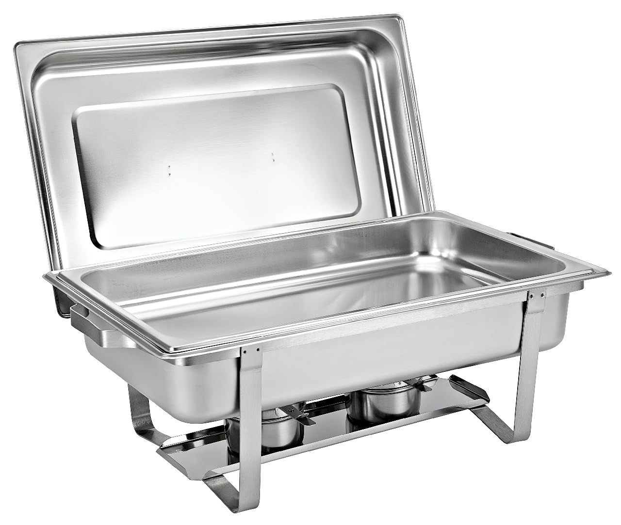 aro Chafing Dish Edelstahl, Twin Pack, 59.5 x 35.5 x 30 cm, 6 GN-Behälter (1x 9L, 2X 4L, 3X 2.5L), 2 Deckel, 4 Brennstoffbehälter, Silber, 2 Stück