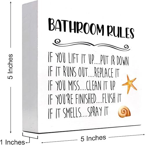 Miniatura 2 de Letrero divertido de madera con reglas de baño, placa de bloque de madera para el hogar, baño, estante de pared, decoración de inodoro
