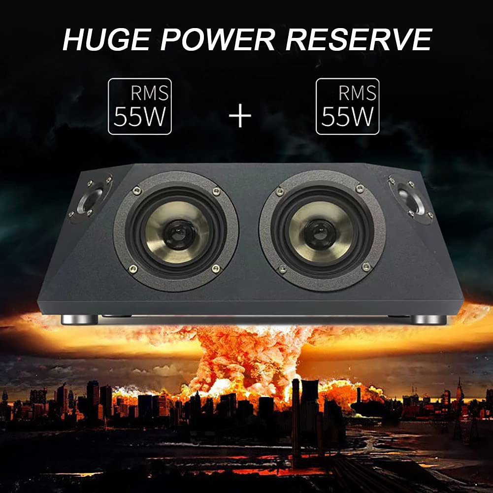 Altavoces de estantería Bluetooth 5.1 de alta potencia de 55 W × 2, monitores estéreo activos de campo cercano con fibra óptica, disco U, AUX y entrada coaxial