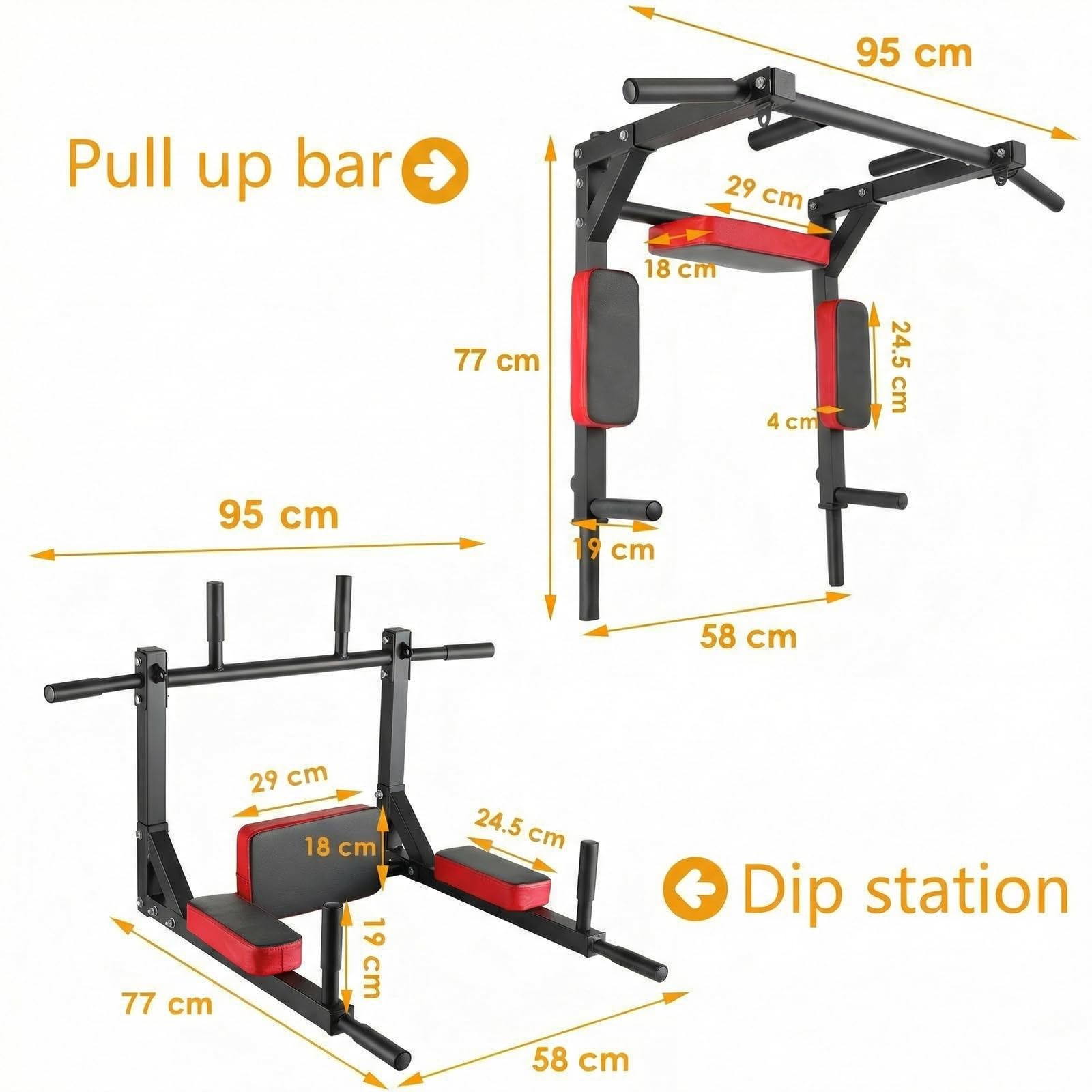 Klimmzugstange zur Wandmontage, Multifunktionale Pull Up Bar Indoor Trainingsstange Dip-Station für Home Gym, Power Tower Trainingsgewicht bis zu 200kg