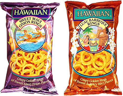 Hawaiian Onion Rings Variety Bundle: (1) Sweet Maui Onion Rings 4oz, (1) Luau BBQ Onion Rings 4oz (2 Pack Total)