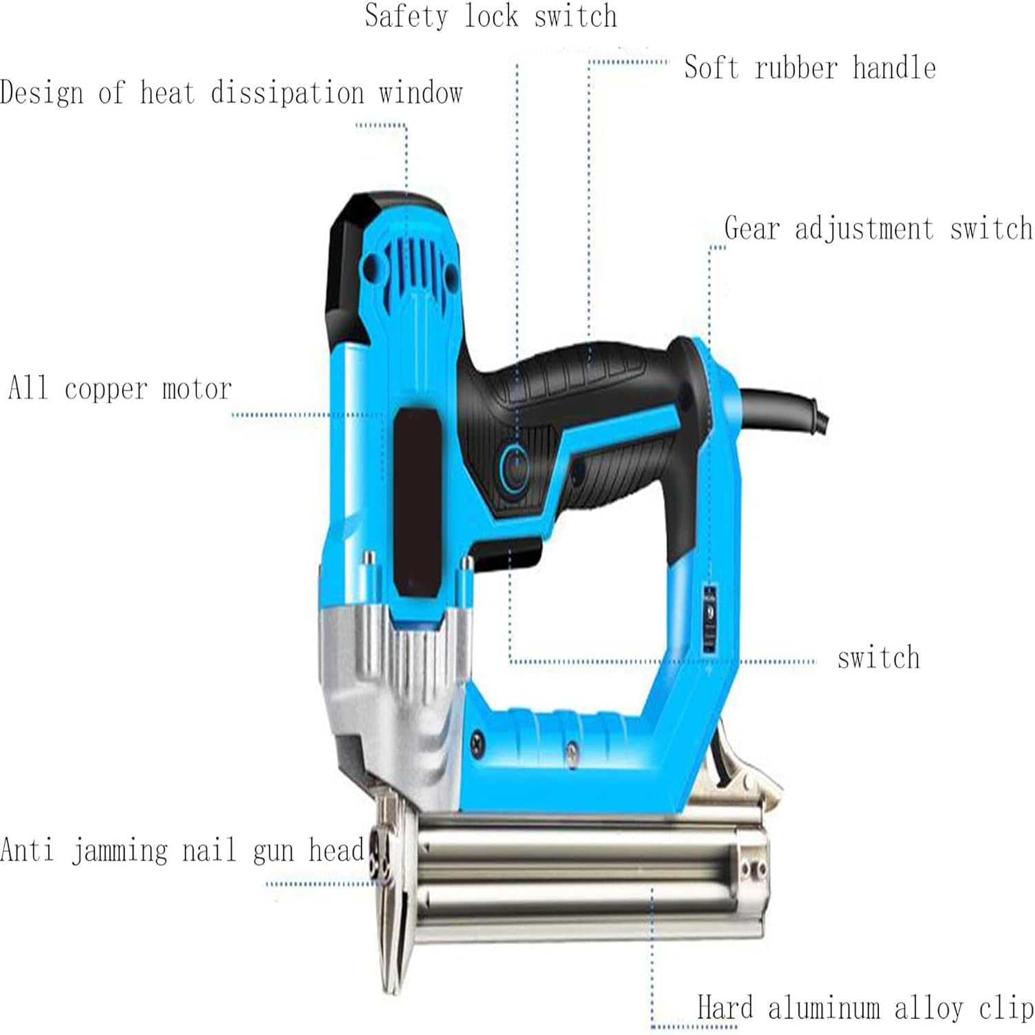 Agrafeuse Et Cloueuse Électrique Filaire 2 en 1 2300W, Cloueur Électrique Réglable À 6 Vitesses Compatible avec Des Fixations de 10 À 30 Mm, Outil de Fixation Manuel pour Le Travail du Bois