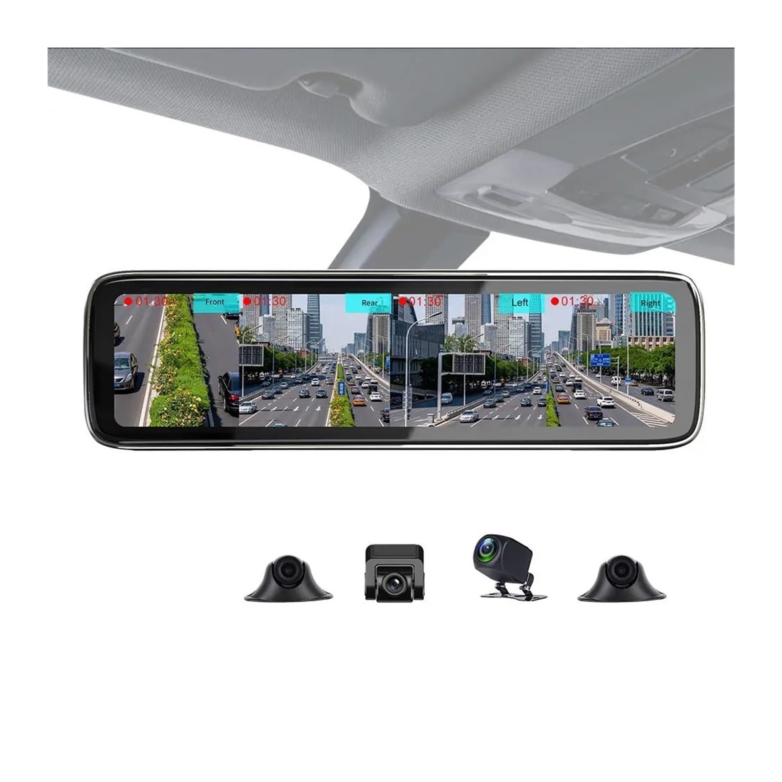 12Inch 4 Cameras Channel Way 360 Degree Bird View Car Dvr Dash Cam with Touch Screen Smart Rearview