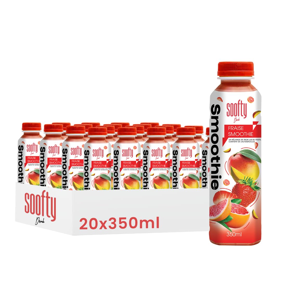Boissons Soofty Smoothie Fraise, 350ml, Pack de 20