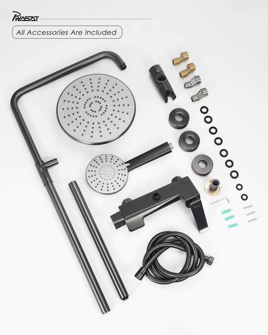 Prоmо Dіѕсоunt Uр Tо 70% оƒƒ Outdoor Shower Fixtures Stainless Steel Brass Bathroom Faucet Set with Rainfall Showerhead,Handheld Shower,Wall Mount Adjustable Shower Bar 3 Function Gray,CT8626,PHASAT