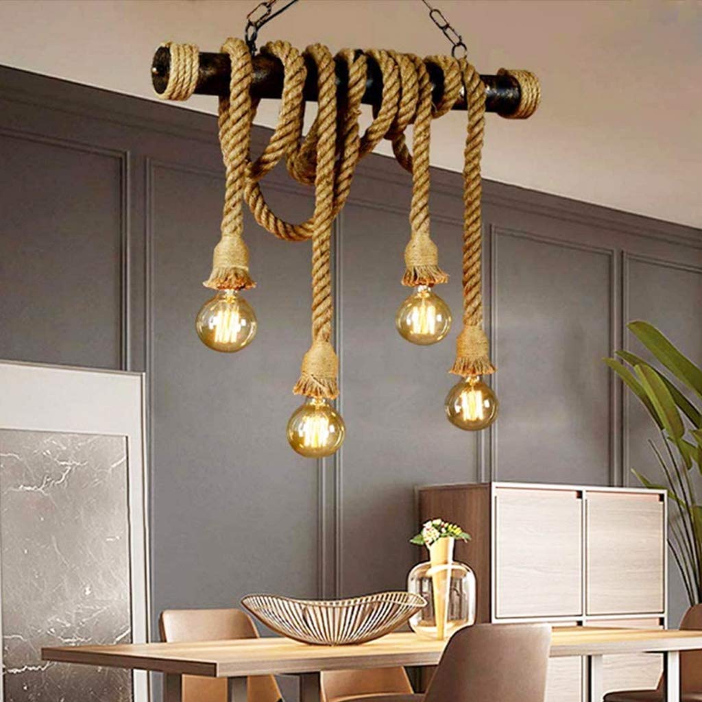 Lampadari Retro stile loft lampadari di corda di canapa industriale, ferro e minimalista luce di soffitto del, singola testa Caffè Ristorante creativo lampadario decorativo Lampadari (1 pezzo