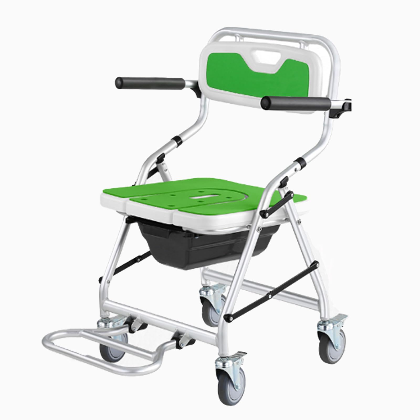 Silla Ducha WC con Ruedas Plegable,Taburete de Ducha Portátil con Inodoro para Personas Mayores y discapacitadas, Carga Máxima 150 kg,64×55×88cm