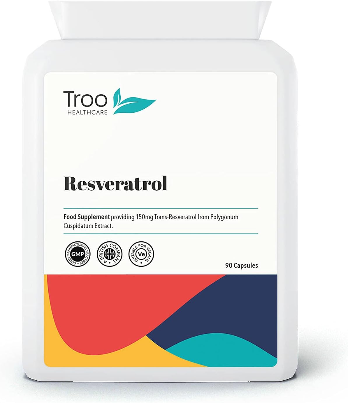 Troo Health Care Trans Resveratrol Supplement 150mg - 90 Easy Swallow Daily Capsules - Providing Trans-Resveratrol from Polygonum Cuspidatum Extract- UK Manufactured to GMP Code of Practice