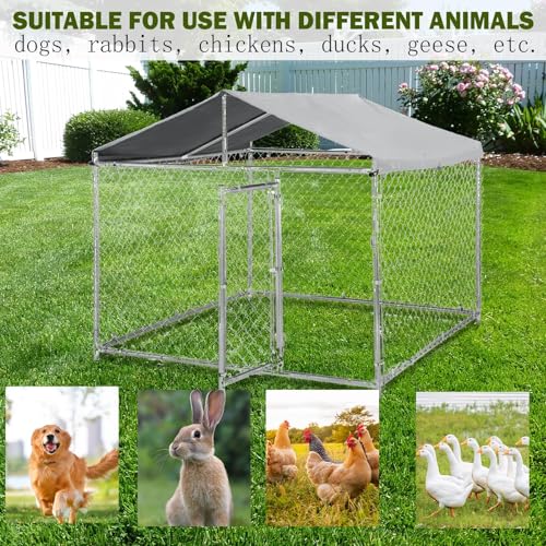 79 Inch Outdoor Dog Kennel for Large Dog, Heavy Duty Galvanized Steel Chain Link Dog Enclosure with Waterproof UV-Resistant Cover, Lockable Door Chain Link Playpen for Rabbits, Chicken(6.6‘ x 6.6’FT)
