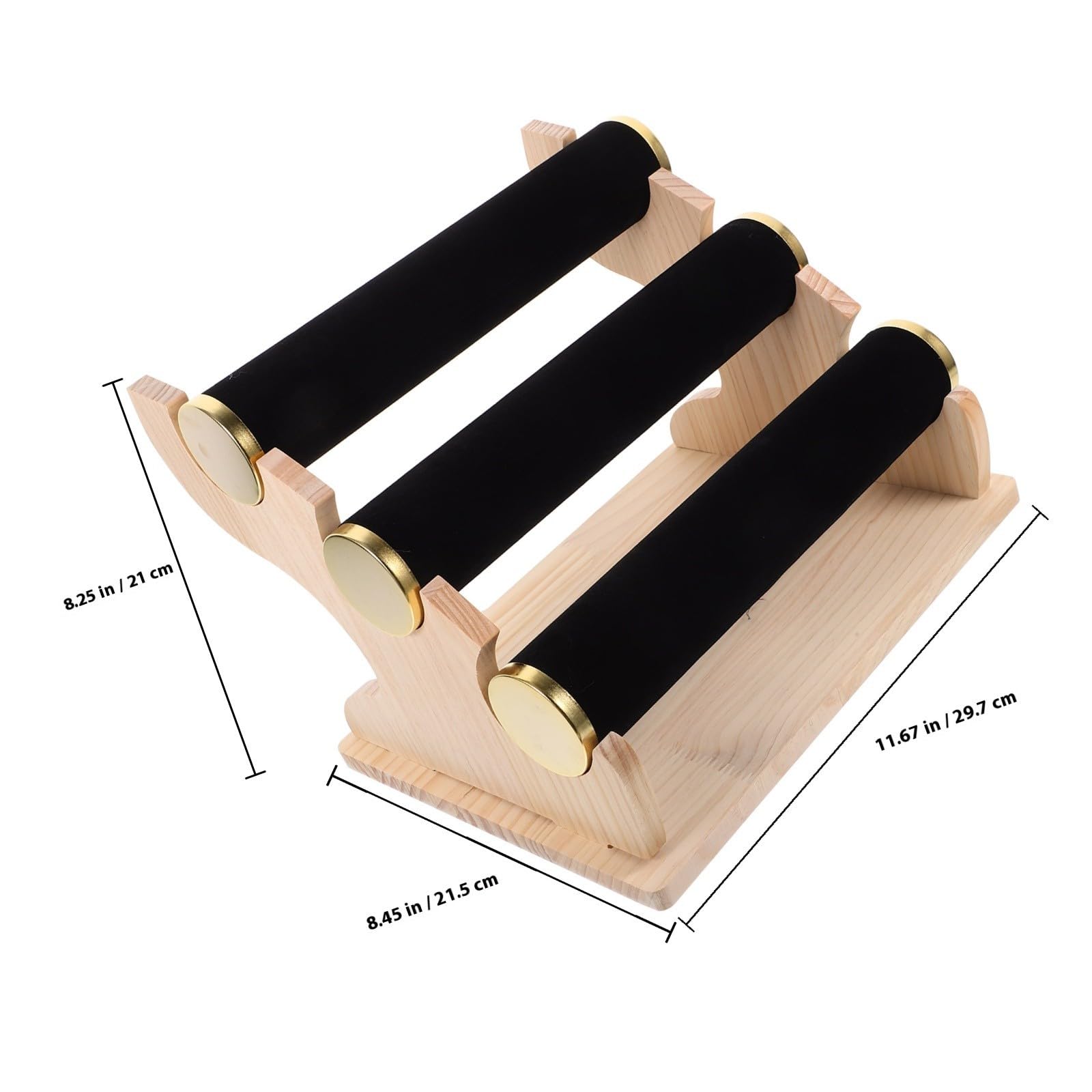 GALPADA Soporte para Brazaletes y Relojes de Pulsera de 3 Niveles Base de Madera Negra, Organizador Elegante y Resistente para Joyas en Oficina o Uso Personal