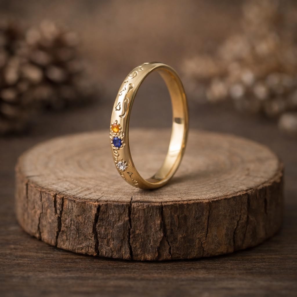 Celestial Wedding Band for Women 10K Gold Multi Birthstone Star Ring Dainty Stacking Promise Anniversary Fine Jewelry Gift for Her