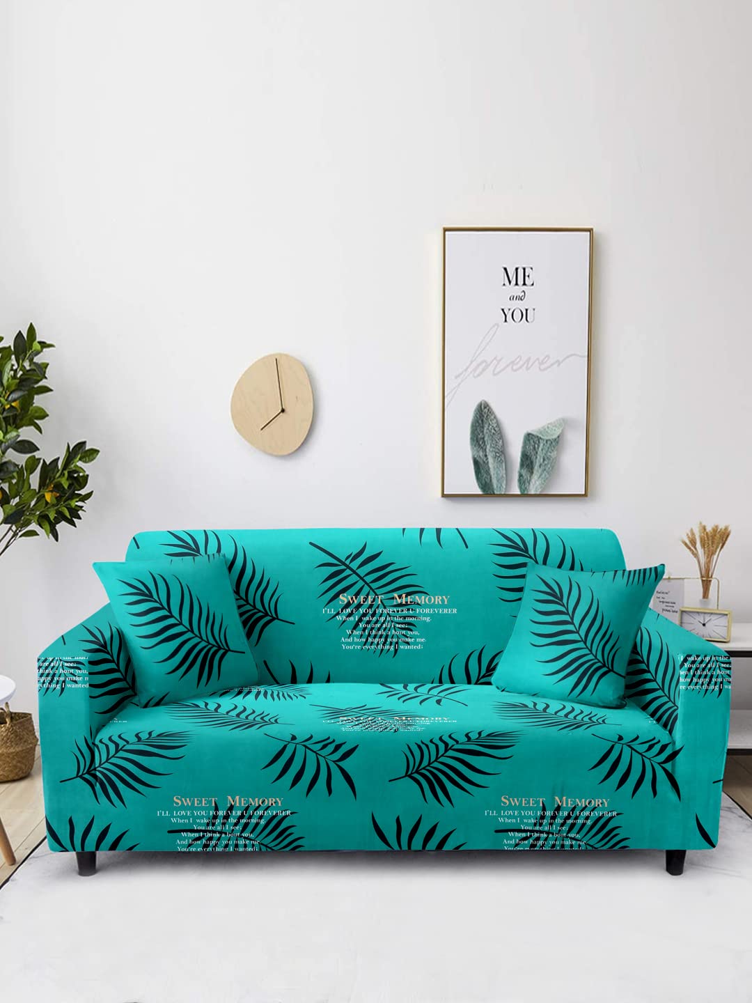 Cortina Elegant Sofa Cover | Leaf Print | 100% Polyester Spandex Fabric | Couch Covers, Machine Washable | Suitable for Home, Office, Birthday, Anniversary, and More | Soft Cover Two Seater | Blue 1-image-30