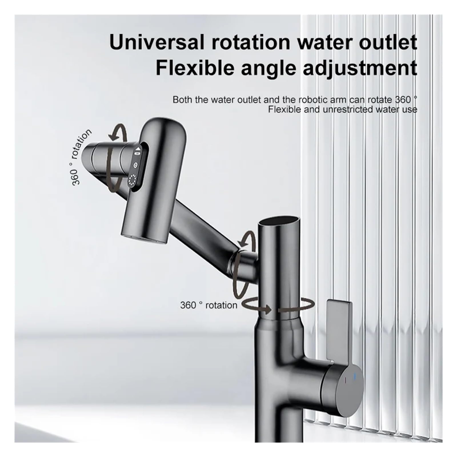 Grifo de baño, Grifo de cocina con pantalla Digital inteligente, grifo basculante for lavabo baño, for, for autocaravana y lavado raspado(Tap-silver)