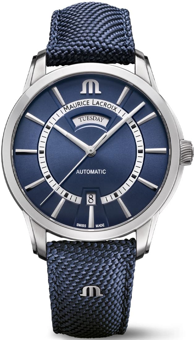 Maurice LacroixPontos Day Date Men's Watch Analogue Automatic with Blue Textile Leather Strap PT6358-SS004-431-4, blue, Classic