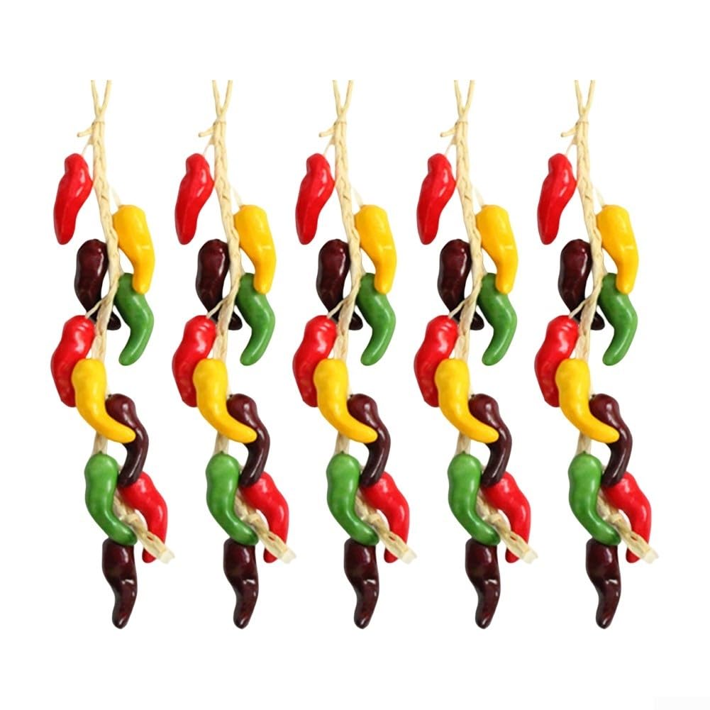 Artificial Chili Pepper Garland 5-Pack, 56cm Multi-Color Fake Vegetable Vine for Home Kitchen Wedding Party Decor, Foam Simulation Fruit Hanging Ornament