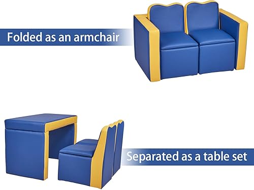 Miniatura 8 de Peachtree - Juego de sofá para niños 2 en 1 multifuncional escritorio y silla sofá infantil con caja de almacenamiento no requiere montaje