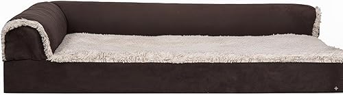 Miniatura 16 de Furhaven - Cama ortopédica para perro de espuma, de piel sintética y gamuza, en dos tonos, estilo diván, en forma de L, piedra gris, talla jumbo