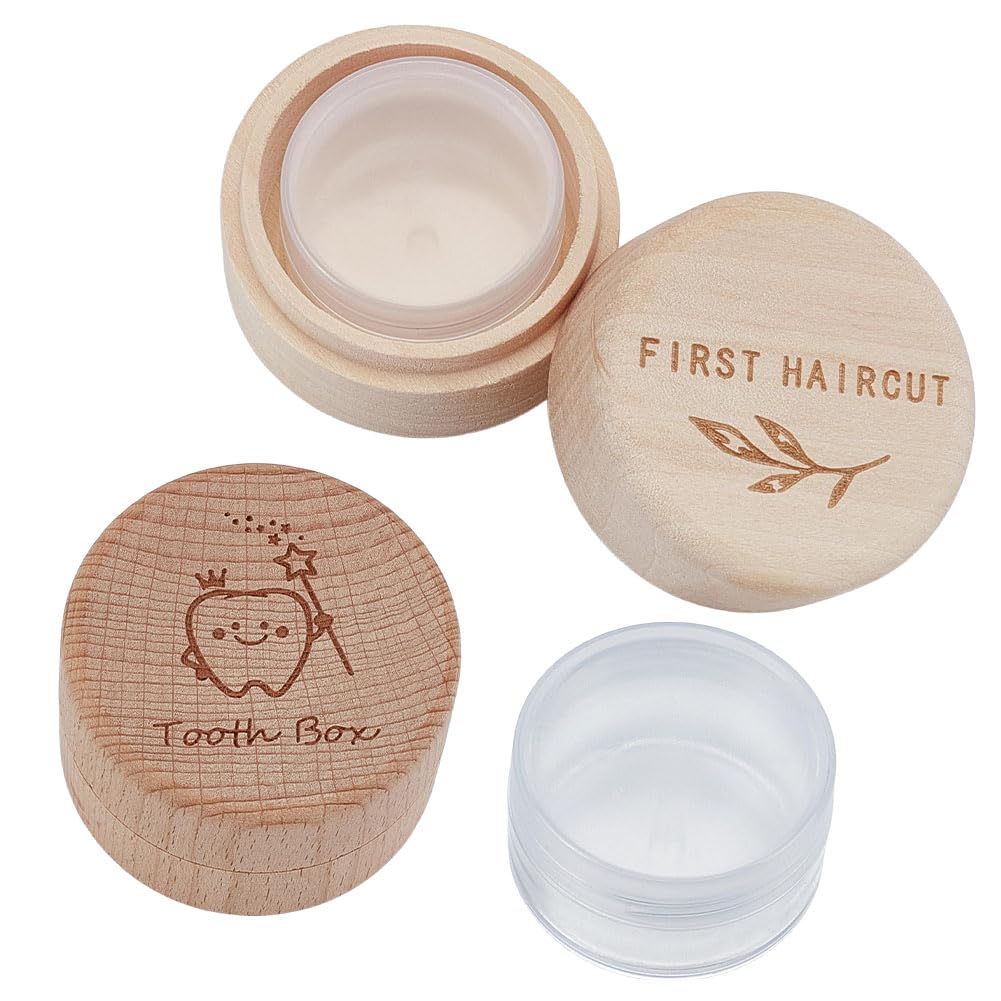 WEBEEDY 2 Pcs My First Tooth and Curl Keepsake Box Set Wood Baby Teeth Fairy Haircut Containter Holder Gift Boxes Storage Case for Newborn Shower Memory Birthday Gift