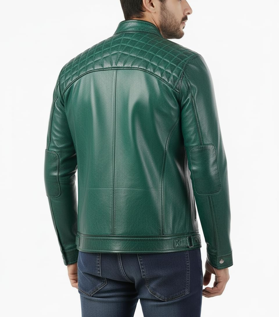 Men's Cafe Racer Biker Jacket - Genuine Lambskin, Real Leather Motorcycle Jacket - Image 4