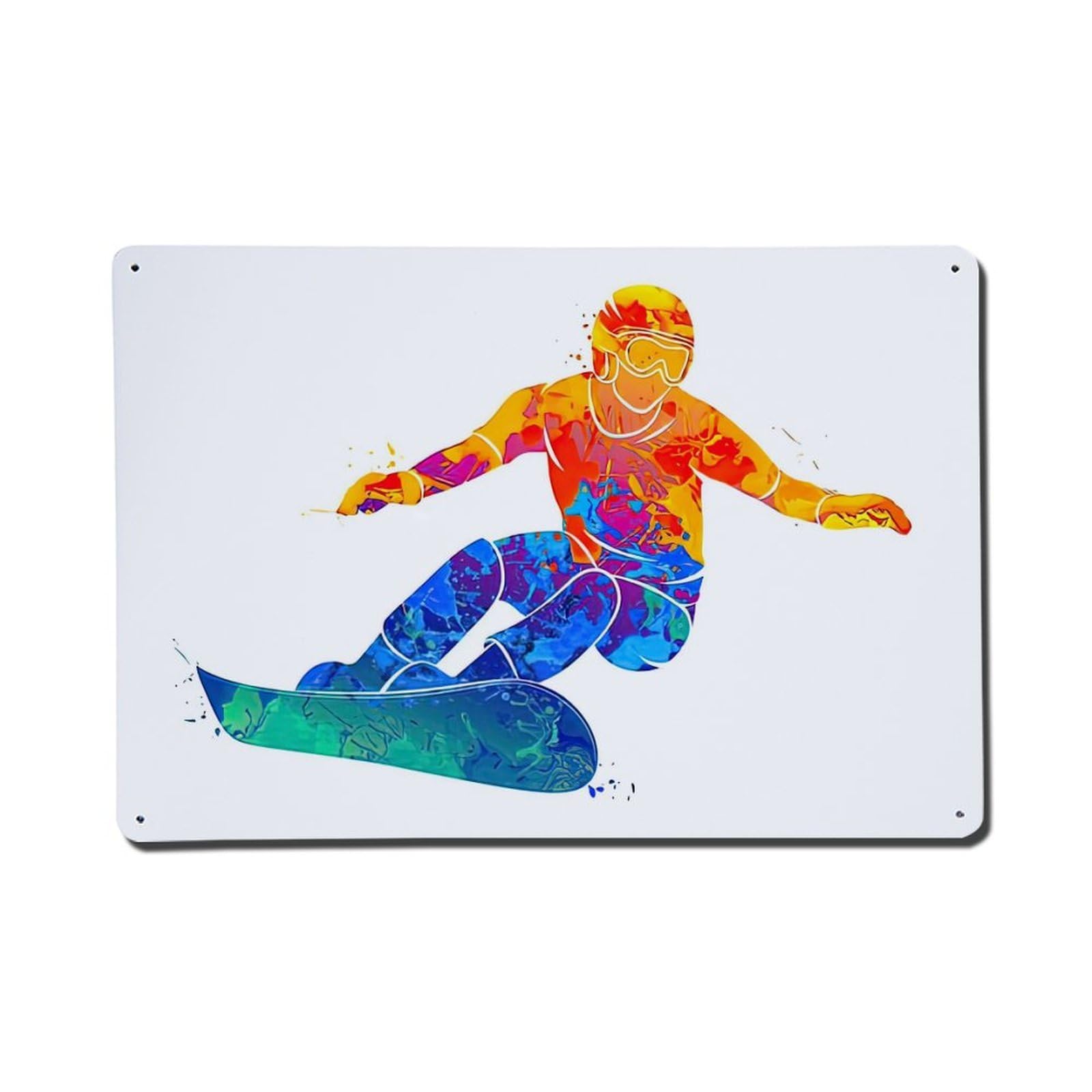 Snowboarder Watercolor Metal Tin Sign Plaque Wall Decor for Cafe, Club Bar, Office, Home Garden Metal Poster 8x12Inch