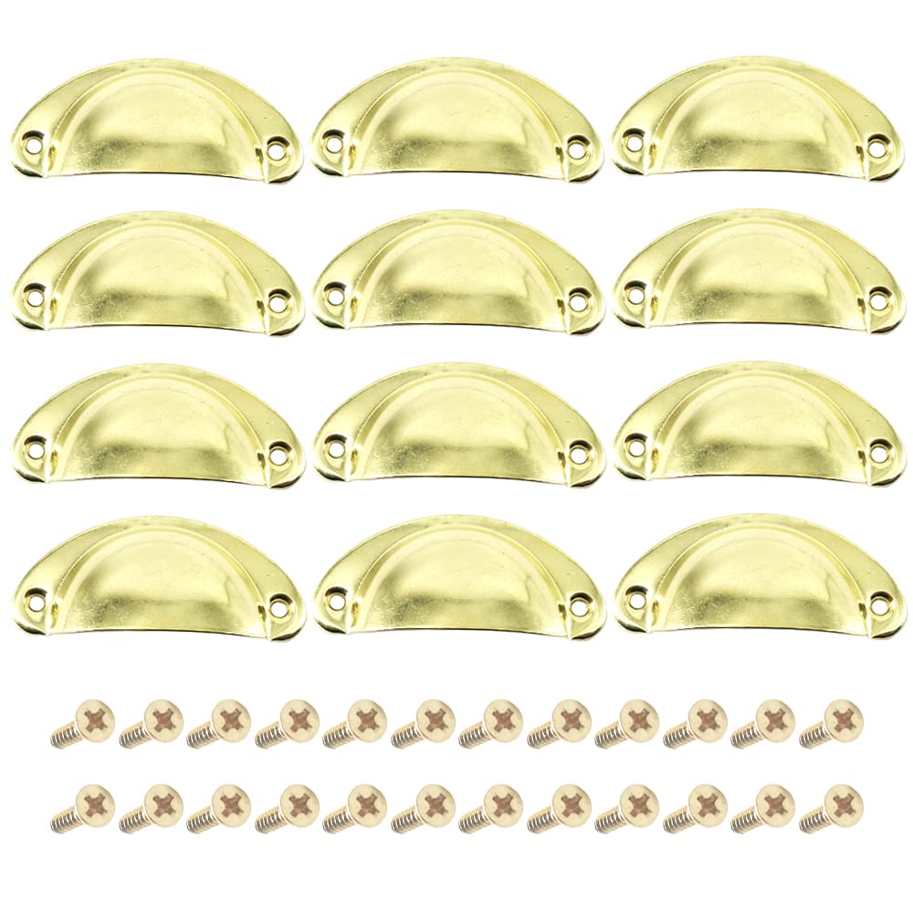 Ceeysee Gold 12Pcs Cup Handles For Drawers 81 X 35Mm Shell Pull Handles Vintage Antique Drawer Semicircle Handle Furniture Door Knobs Handles With Screws (Klsj/Gold)