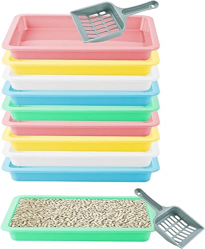 10 cajas de arena para gatos, caja de arena para gatitos con espátula de arena, caja de arena poco profunda, bandeja de basura de plástico portátil
