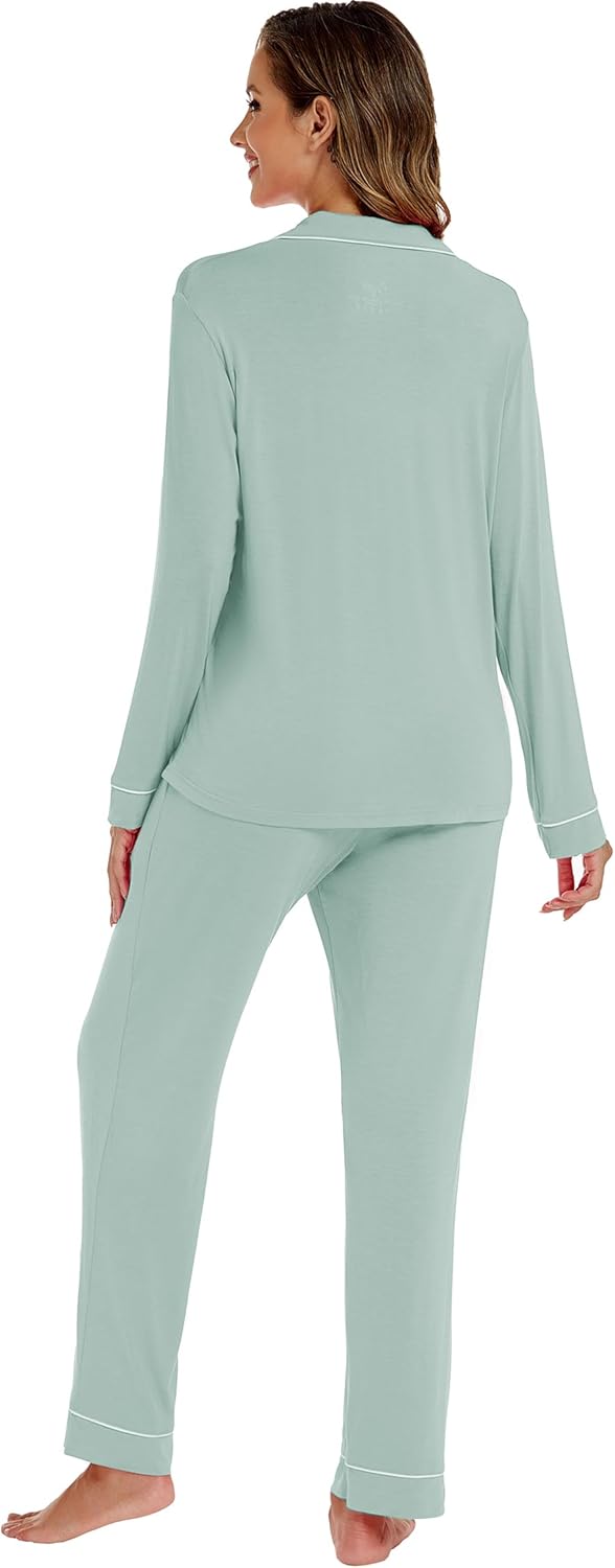 LUBOT Womens Bamboo Viscose Pajamas Super Buttery Soft 2 Piece PJ Set Button Capri Pants Long Short Sleeve Sleepwear Set - Image 6