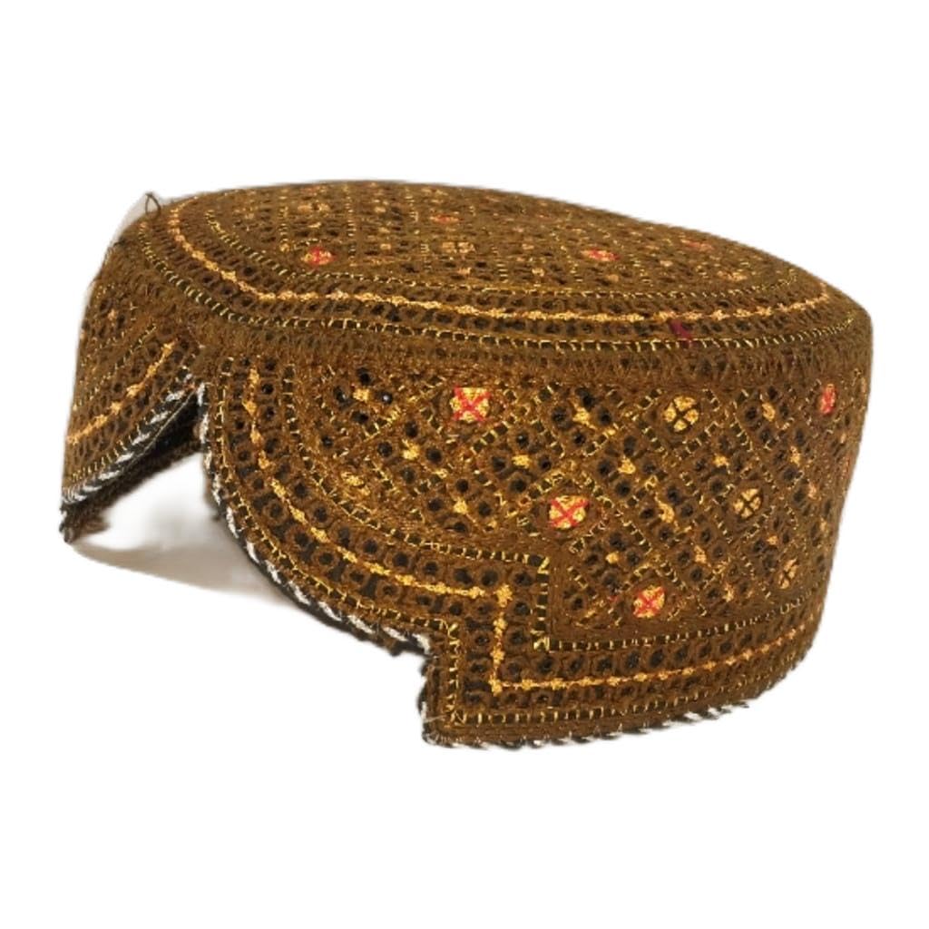 Sindhi Topi Kufi Traditional Handmade Cap with Embroidered Front Cut Unisex, Ramadan, Eid Gift for Muslims Made in Pakistan
