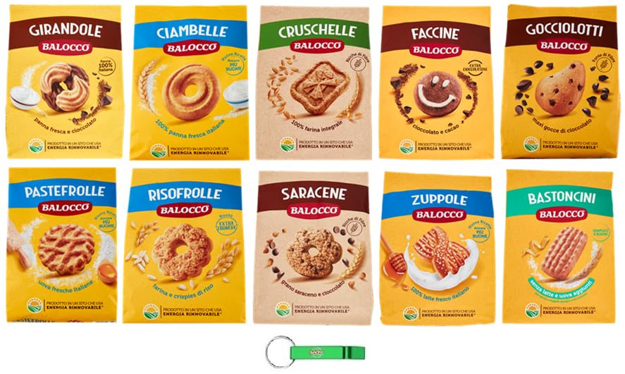 Balocco Biscotti - Paquete de prueba de galletas (10 sabores diferentes, 100% galletas italianas, 10 x 700 g, incluye llavero Beni Culinari gratuito)