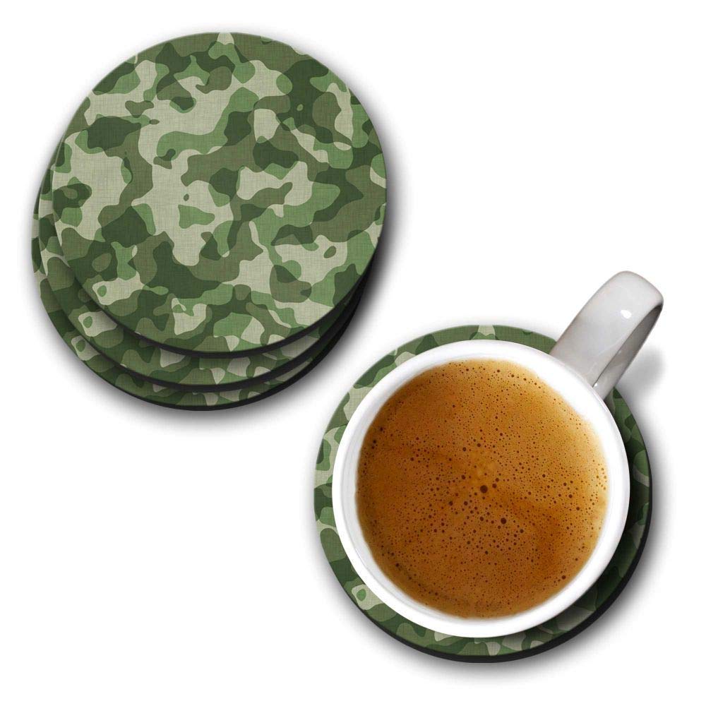 6 Pcs Olive Green Army Coasters with Holder Best Absorbent Drink Coasters Round Ceramic Table Coasters Set Decorative Coffee Cup Beverage Coasters Wine Beer Bar Coasters 9.5 Cm Diameter-image-22