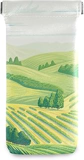 HUSSRITY Eyeglasses Case Hills And Fields Sunglasses Pouch Soft PU Leather Squeeze Top Eyeglass Holder Portable Glasses Case For Women Men