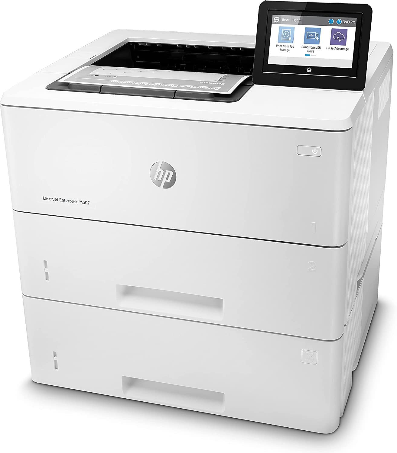 HP LaserJet Enterprise M507x 1PV88A, Stampante a Singola Funzione A4, Stampa Fronte e Retro Automatica a colori, 50 ppm, USB, Gigabit Ethernet, Wi-Fi, HP Smart, Display a colori da 10,9 cm, Bianca