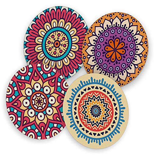 itenga Lot de 40 dessous de verre en carton I Mandala I Multicolore I Rond Ø 10,7 cm I Idéal comme dessous de verre pour les occasions et les célébrations