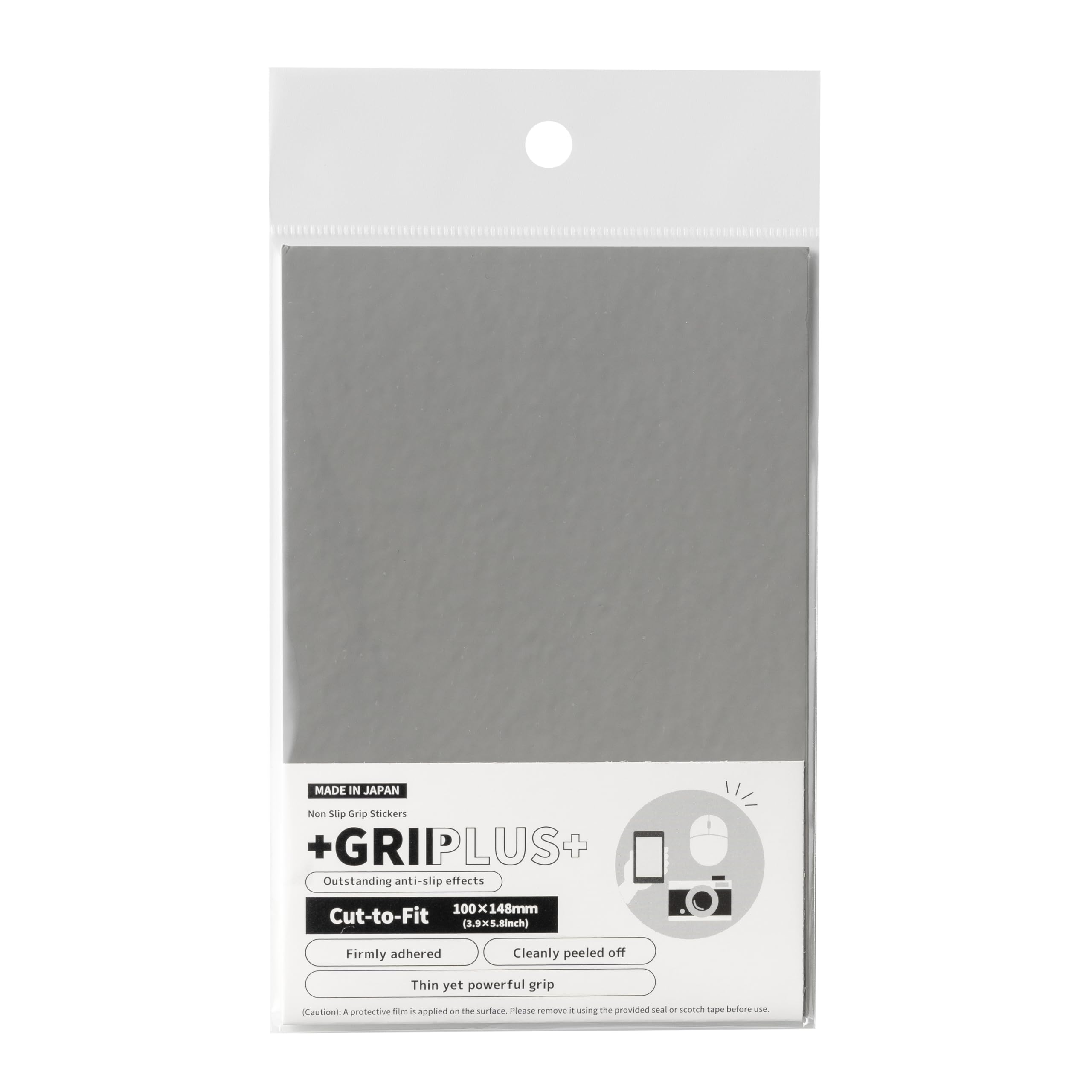 Non Slip Grip Stickers GRIPLUS Cut-to-Fit (Gray, 100×148mm) - Reusable Adhesive Pad for Desk, Phone, Mouse, Office, Multi-Purpose